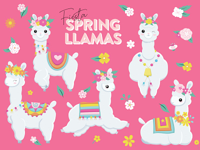 Fiesta Spring Llamas cute illustration llama llamas pattern design surface pattern design vector flowers