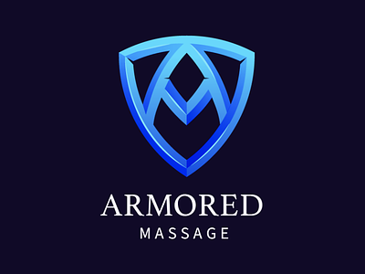 Armored Massage - Medical Massage Logo a bold gradient grid logo logo design m massage medical shield shiny strong symmetry