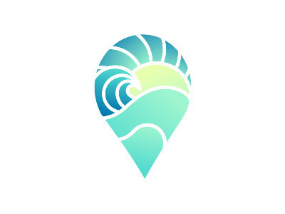 Sky, Ocean, Land Location Pin Logo drive gradients home land location logo map ocean pin drop sky sunshine waves