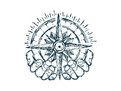 Lead the Way compass direction earth guidance hand drawn hands leader logo north true north world