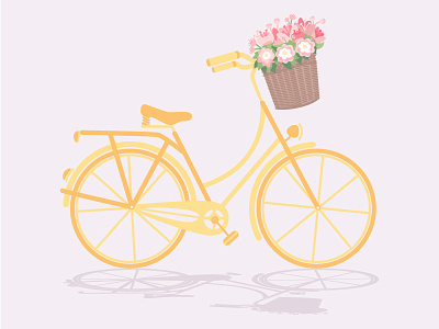 Yellow Schwinn with A Basket of Flowers bicycle illustration illustration pink hues spoonflower pattern vector flowers yellow bike
