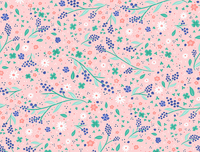 Floral Blueberry Pattern - Joylyn cute design floral illustration pattern pattern design surface pattern surface pattern design vector flowers
