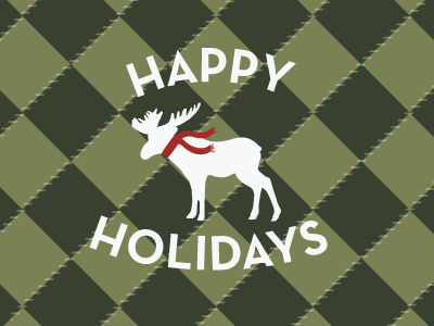 Happy Holidays green moose red scarf white