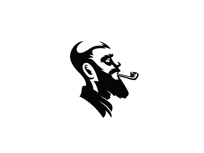 Vuleilule beard face icon logo man negative space pipe portrait symbol