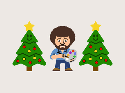 Bob Ross Happy Holidays Trees christmas icon illustration logo painter trees vector