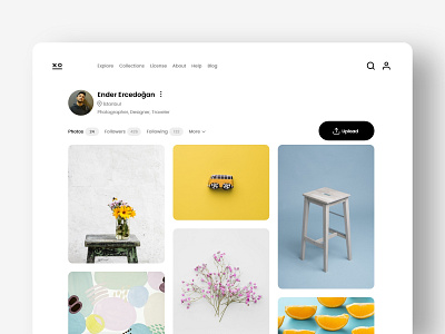 xo clean design minimalist photography profile page simple stock photo ui user interface ux web design website