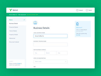 Sprout loan application application clean form minimal product ui ux