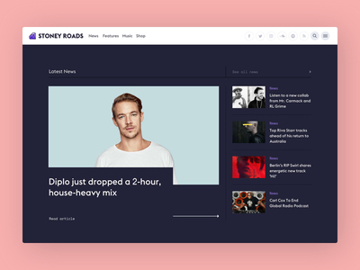 Stoney Roads website clean desktop minimal music news ui ux website