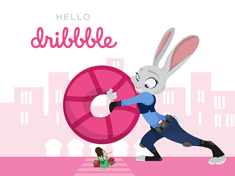 Hello Dribbble from Spadydesigns! city hello welcome character animal vector illustration illustration bunny zootopia disney vector
