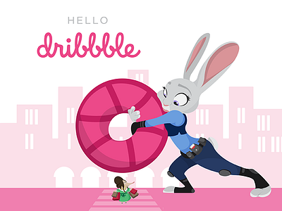 Hello Dribbble from Spadydesigns! animal bunny character city disney hello illustration vector vector illustration welcome zootopia