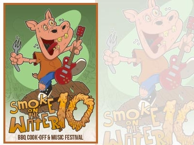 Smoke on the Water BBQ Fest poster art 3 bbq guitar illustration music pig