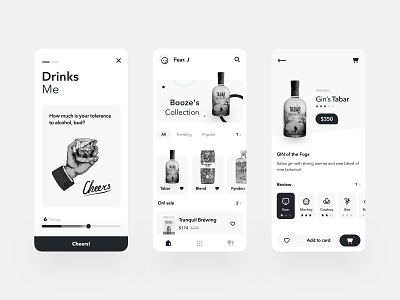 Booze Mobile App black and white booze clean design graydesign minimal mobile apps ui ux
