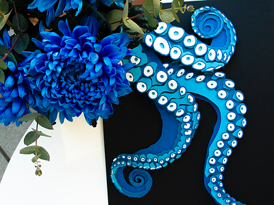 Papercut No.12 Octopus animals art blue chrysanthemums graphicdesgn graphicdesign illustration illustrator nature octopus paper art papercraft papercut papercutting papeterie vector vectorart vectors