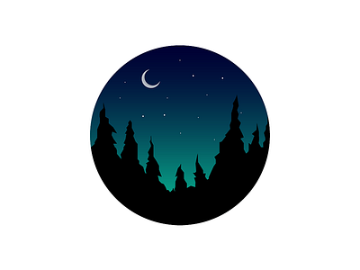 Little Forest at Night forest gradients illustration illustrator moon nighttime stars