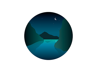 Little Fjord fjord gradient illustration moon nightsky reflections sea