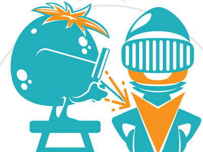 Building Spacester blue illustration mascot nerd orange robot space vector