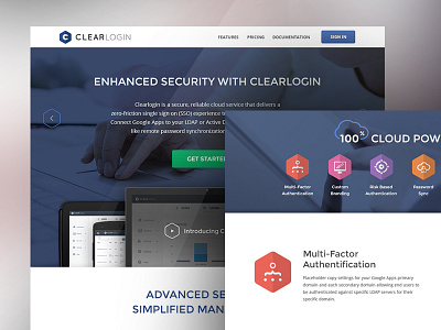 Clearlogin app blue clean clear cloud colors hexagon login paralax responsive website