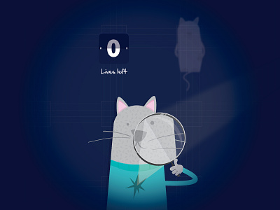 9 Lives black blue cat curiosity dark blue detective game gray light blue lives magnifying glass zero