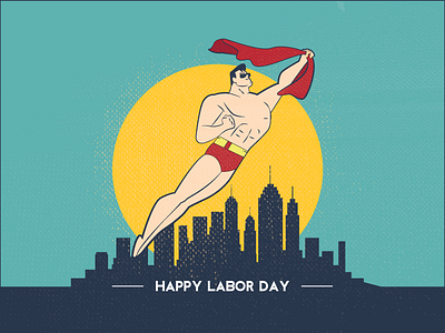LDW Heroes beach blue city happy illustration labor day ldw red superman yellow