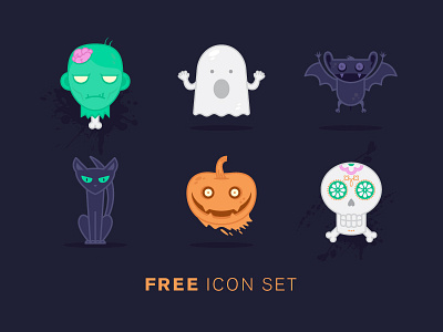 Halloween Freekons bat cat character clean flat free green halloween icon illustration vector zombie