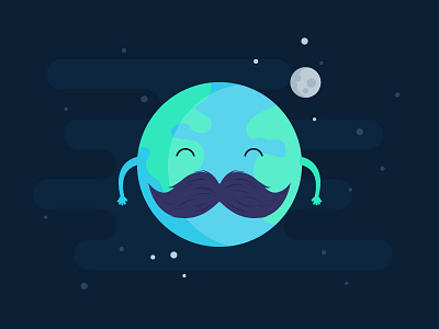 Movember Earth blue character design earth flat green illustration moon moustache movember space vector