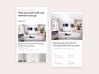 Pet Friendly Accomodation UI app design icon layout mobile mobile app ui ux