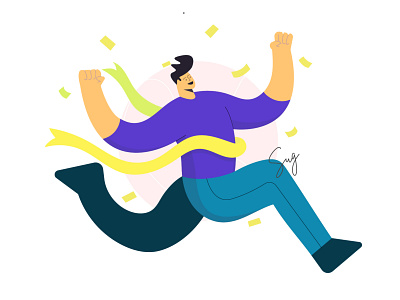 Successful/Winning man crosses finish line Illustration achievement adobe illustrator boy character finish illustration jump man run running success vector web illustration win