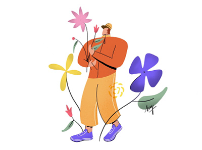 Man with Flowers Illustration flower man illustration man man walking