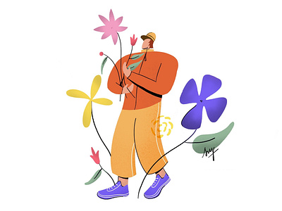 Man with Flowers Illustration