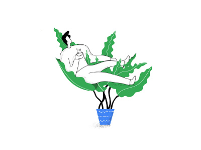 Sync with Nature Illustration boy character design coffee creative doodle flower pot google house plant illustration leaf man noise brush plant quote relax web illustration