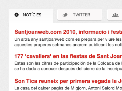 Tabs: featured news, twitter & more - santjoanweb.com button clean grey icons red tabs white