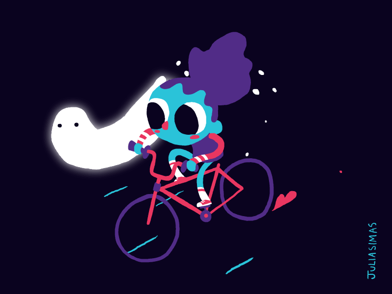 spooky friend 2d animation bike frame full ghost halloween loop