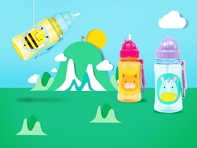 Product design banner - Skip Hop bottle colorful design kids paper set