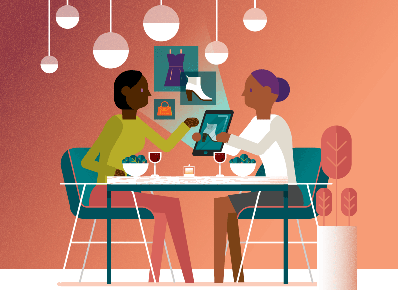 Dinner dining dinner dinner party girlfriends illustration restaurant shopping style