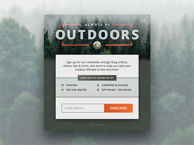 Outdoors Popup acquisition email form modal mountains outdoors pop up trees