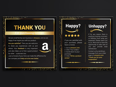 amazon thank you card package insert product insert 1 amazon amazon fba seller amazon thank you card business card design card design golden graphicdesign package insert packagingdesign product card product insert review thank you card