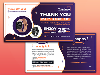 Amazon thank you card package insert product insert 2 amazon amazon fba seller amazon thank you card card design clean creative custom design e commerce gradient minimal package insert product product card product insert purple review thank you card thank you card design violet
