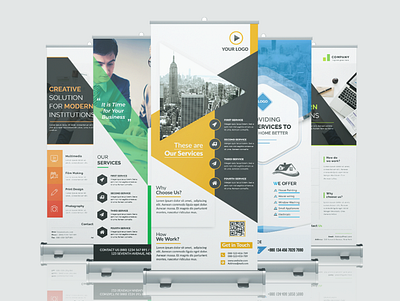 Roll up banner ad agency banner clean corporate design flyer freebie graphic design green identity minimal orange poster print roll up banner roll up banner rollup simple template yellow