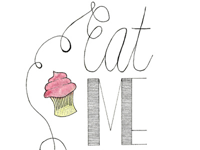 Eat Me. alice and wonderland cupcake doodle hand lettering illustration type typography watercolor