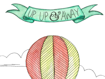 Up Up and Away birthday color ribbon type typography watercolor