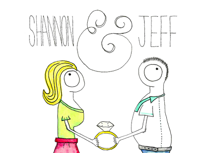 Shannon & Jeff Engagement illustration ampersand boy character doodle engagement girl illustration marriage ring watercolor wedding