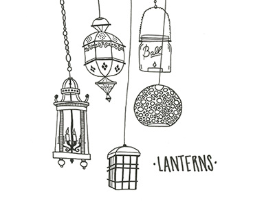Lanterns black illustration lanterns line drawn white