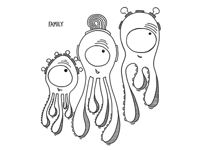 Family aliens family illustration line drawing sketch squid