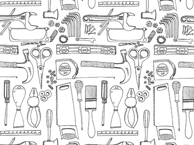 Tool-tastic black white design handyman illustration pattern tools
