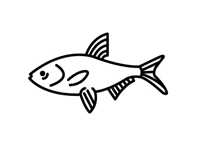 Tired fishy in the sea line art simple vector