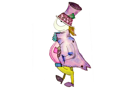 Madhatter alice in wonderland character doodle green illustration mad hatter melissadiperi purple watercolor