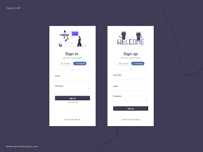 Sign in & Sign up screen design. app design daily ui dailyui flat minimalism minimalist sign in form sign in screen signup form signup screen ui