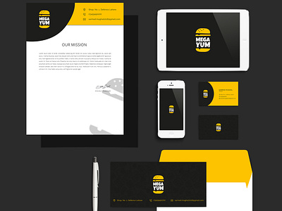 MegaYum | Branding Identity Mock Up branding design logo stationery design stationery mockup