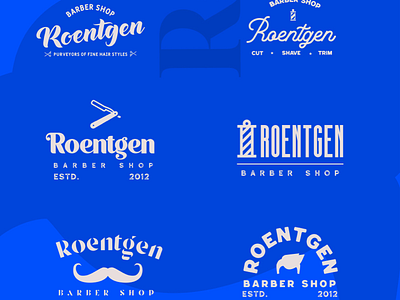 Roentgen Barbershop branding graphic design logos typography