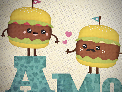 Love and Friendship burger cute food friendship illustration love